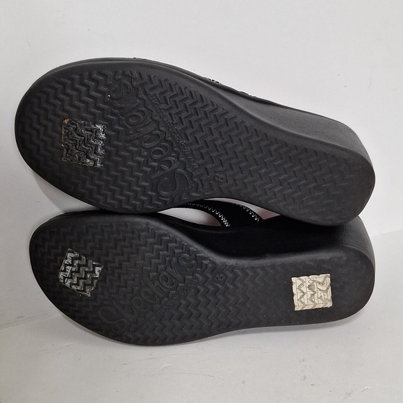 Skechers Casual Black and Pink Wedge Platform Strappy Comfy Slip On Sandal Sz.8 - Picture 10 of 11